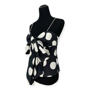 Tailor New York | Size 8 | Swarovski Crystal Strap Black Polka Dot Bow Cami Top